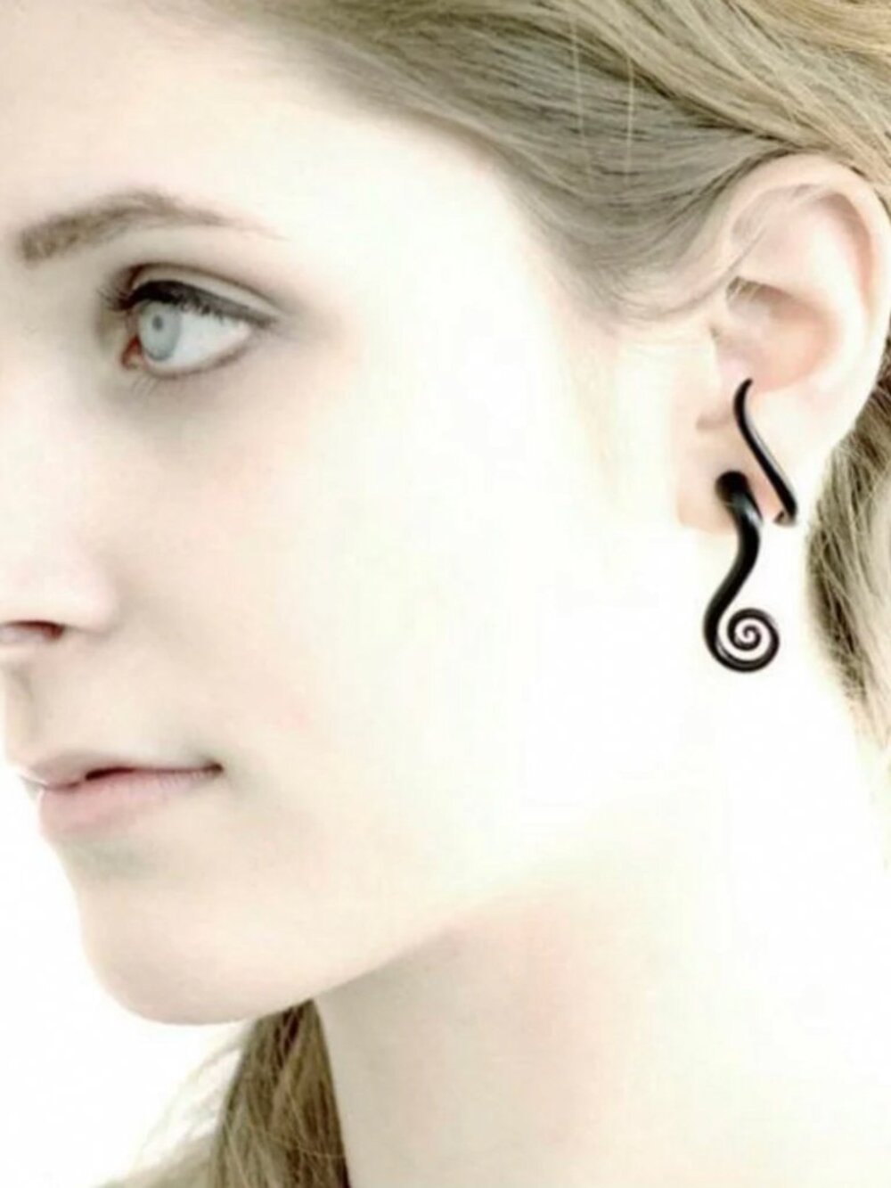 Black 8g Drop Spiral Curl Earrings - Picture 3 of 3